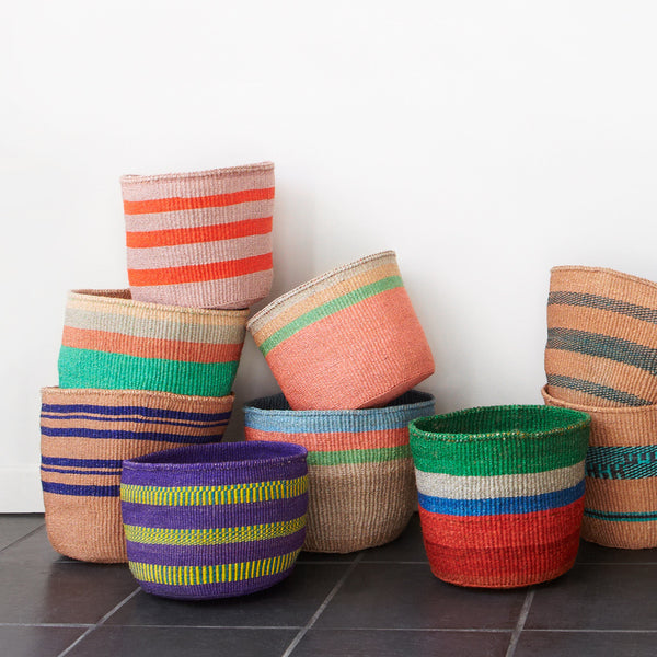 Royal Blue Striped Basket - Kenya