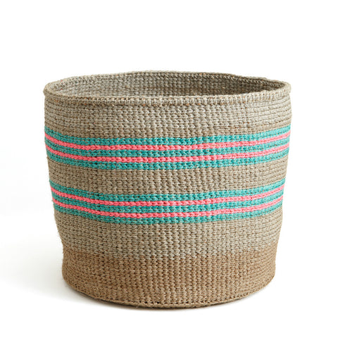 Turquoise and Pink Striped Basket - Kenya